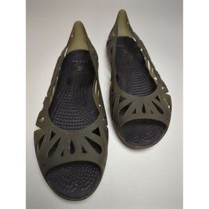 CROC'S Women's Adrina Jelly Flats Green & Black 10